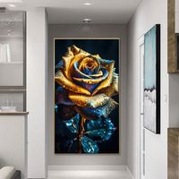 Peinture murale moderne Art Rose Peinture murale décorative avec cadre en métal Peinture décorative en porcelaine de cristal