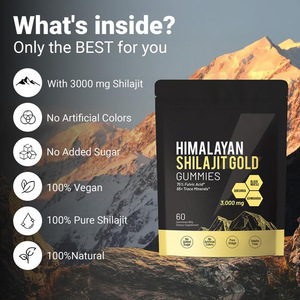 Gummies de Shilajit de l'Himalaya 100% végétaliennes sans sucre, Ashwagandha, stimulant énergétique, soulagement du stress, complément alimentaire à base de plantes - Product Image 2