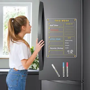 冰箱磁性亚克力日历，家庭金色亚克力干擦板每周冰箱规划板