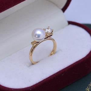 Bague en argent S925 pour femme avec diamant et perle d'eau douce ronde blanche de 8-9 mm, forte luminosité, presque sans défaut, design simple en forme de poutre d'équilibre - Product Image 4