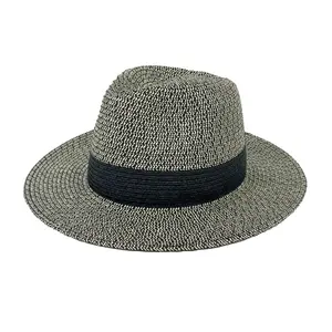 Custom Unisex Spring Summer Breathable Sun Straw Two Tone Braid Floppy Beach Panama Hat With Ribbon Fishing Paper Fedora Hat