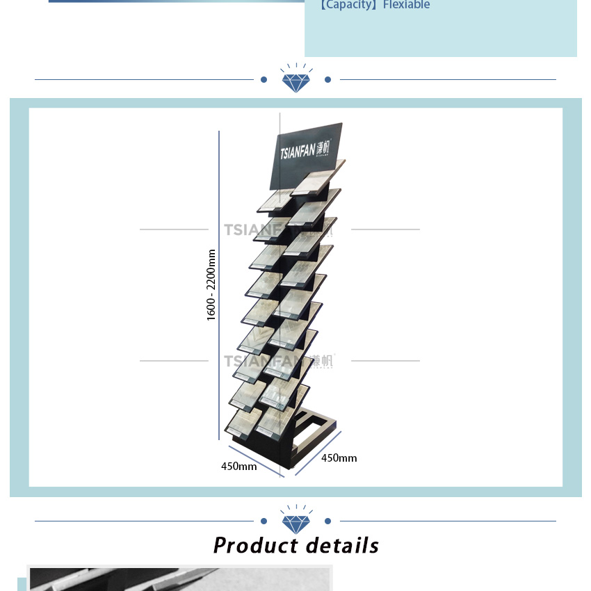 Floor Stone Standing Display New Design Tilt Ceramic Tile Racks For Show Artificial Granite Quartz Black Marble Sample Displays