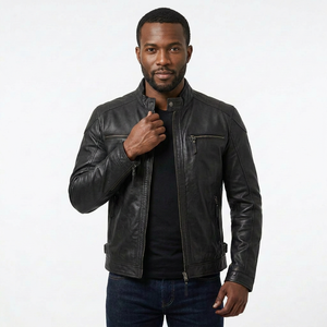 Real Leather Jacket Modern Zipper Closure Stand Collar Outwear Luxury Soft Smooth Finished Premium Custom Leather Jacket - Product Image 1