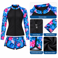 Ensemble Rash Guard à manches longues pour femmes UPF 50+ Séchage rapide Fermeture éclair sur le devant Surf Plongée Sports nautiques Top et short