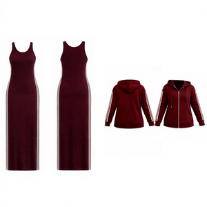 ชุดเดรสยาวทรงเข้ารูปแขนกุดสำหรับผู้หญิง พร้อมแจ็คเก็ตมีฮู้ดแบบซิป ชุดเซ็ตสองชิ้น สไตล์ลำลองสปอร์ต สำหรับผู้หญิง รับสกรีนโลโก้ - Product Image 1