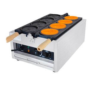 Gaufrier électrique professionnel belge à 6 moules ronds, antiadhésif, en acier inoxydable 304, 1500-2000W, contrôle de température, pour gaufres croustillantes - Product Image 1
