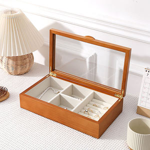 Caja de Joyería de Madera Retro Personalizada DS Reciclable con Forro de Microfibra, Exquisito Estuche para Collares y Pendientes de Alta Gama, Caja de Regalo - Product Image 1