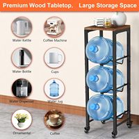 5 gallons bouteille d'eau cruche organisateur support de rangement en métal avec étagère supérieure en bois Type debout pour cuisine bureau ou garage-marron