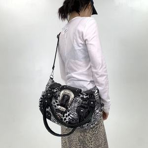 Street Spicy Girl Leopard Print <strong>Patchwork</strong> Tote <strong>Bag</strong> with Multiple Pockets and Rivets, Vintage Crossbody Handbag, Antique <strong>Bag</strong> - Product Image 6