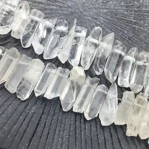 1 inch clear quartz wands points Beads real crystal raw gem wand with hole For Jewelry Making Anklets Necklace Bracelets