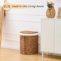Panier à linge en jacinthe d'eau Yulin Jiafu avec couvercle, forme demi-lune avec 2 sacs en tissu amovibles
