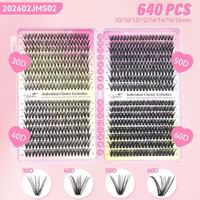 Kit Bulu Mata Kluster Wispy, Ekstensi Bulu Mata 640 Pcs, Bebas Kekejaman, CD-Curly Natural Individual Lashes DIY Hitam PBT 0.07MM