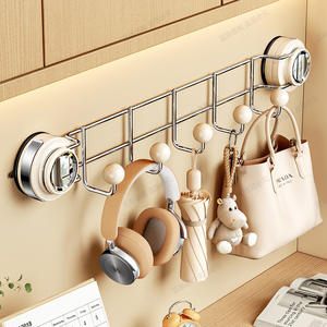 Support de rangement mural minimaliste en acier inoxydable 201 blanc laiteux avec crochets à ventouse pour vêtements, idéal pour la porte ou l'entrée - Product Image 2