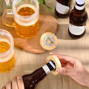 Round Bamboo Magnetic Bottle Opener Stainless Steel Manual Mini For Refrigerator <b>Beer</b> Opening Tools - Product Image 2
