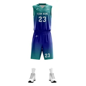 Jersey seragam basket biru tua polos kustom desain murah Tiongkok