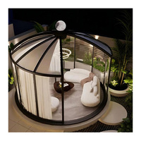 Pavillon de glamping rond |   Cabane de loisirs Waterside Homestay sur mesure avec structure métallique, verre trempé et tissu occultant