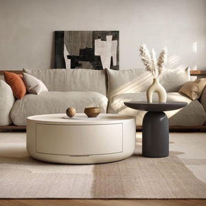 Table basse moderne en <span class=keywords><strong>bois</strong></span> massif pour petit appartement Style crème avec lumière de table d'appoint mobile Service à thé de luxe pour la maison - Product Image 3