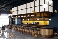 Concept d'intérieur de bar à whisky 3D, design de comptoir de bar commercial moderne, comptoir de bar à cocktails personnalisé pour restaurant, café