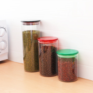 Transparent Cylindrical Airtight <b>Jar</b> With Plastic Lid <b>For</b> <b>Kitchen</b> Grain <b>Storage</b> 500Ml Set - Product Image 3