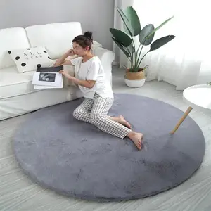 Tapis de surface rond en fausse fourrure de lapin, gris, accessoire à poils longs de forme ronde, décoration pour salon, moderne, 6,4 pieds