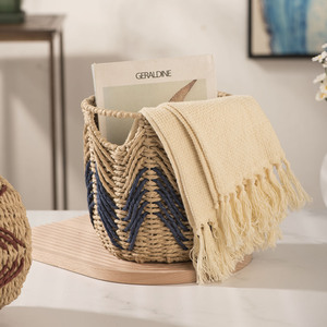 Cesta Tejida de Estilo Nórdico, Cesta de Almacenamiento Hecha a Mano, Azul y Roja, Forma Irregular, Ecológica, Decoración para el Hogar, Dormitorio, Habitación Infantil - Product Image 1