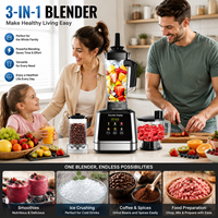 Multifunctionele 3-in-1 blender met molen, voedselprocessor, digitale touchscreen, 6 programma's, heavy-duty voor thuis en professionele keukens