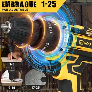 Perceuse-visseuse à percussion sans fil Miwod MIW-DZ99 21V avec 2 batteries (jaune) - Product Image 4