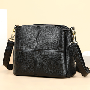 Sac à bandoulière en cuir véritable pour femme, grande capacité, avec fermeture éclair, sac à main marron grainé pour le quotidien et les voyages - Product Image 2