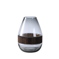 Zeitgenössisches Design Holzring Eierform Glasvase Modernes Blumen arrangement für Tischplatte Grau