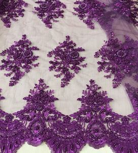 Nouvelle arrivée, <span class=keywords><strong>tissu</strong></span> en dentelle violette, broderie lourde, perles, cordon, <span class=keywords><strong>tissu</strong></span> pour robe de mariée pour femmes, haute qualité, poids lourd - Product Image 1