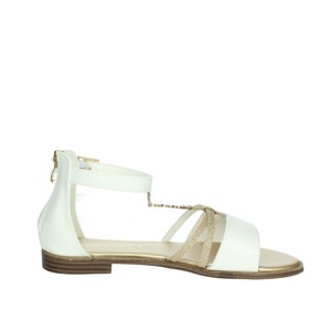 PJ293.27 sandali bassi bianchi/oro scarpe in gelatina di gladiatore leggero chiusura con lacci in vera pelle imbottita moda - Product Image 4