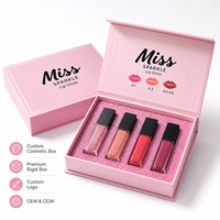 Boîte cadeau magnétique personnalisée rose pailletée, ensemble de gloss à lèvres, emballage cosmétique de luxe à fermeture magnétique rigide, matériaux recyclés, éponge