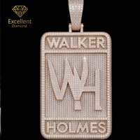Nouveauté : Pendentif Lettre Rectangulaire Personnalisé en Argent Sterling 925 et Moissanite, Bijou Iced Out pour Homme, Style Urbain