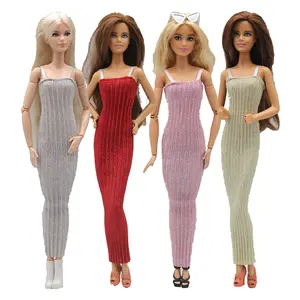 Модная Одежда для кукол для девочек 11,5 дюйма, 30 см, простое Полосатое тонкое платье макси на бретелях, Модный комплект одежды для кукол