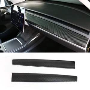 Couverture de tableau de bord de voiture en fibre de carbone pour Tesla Model 3 2021-2023 Model Y 2019-2024 Aspect ABS Accessoires de tuning automobile décoratifs - Product Image 1