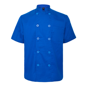 Veste de chef à manches courtes bleu royal unisexe pour les uniformes du personnel de ménage d'hôtel - Product Image 1