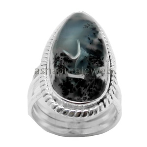 Magnifiques bagues en argent sterling 925 avec opale dendritique, faites à la main, bijoux Shri Ashapura, certifiées par un tiers, sertissage clos, Christian - Product Image 1