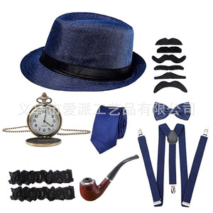 Kit de Disfraz Masculino Años 20: Sombrero, Pipa, Reloj, Corbatín, Tirantes, Bigote y Accesorios para Fiesta - Product Image 4