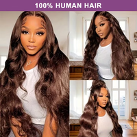 Brun chocolat vague de corps dentelle frontale cheveux humains couleur perruque 13x4 HD dentelle avant perruque sans colle vietnamien cheveux humains bouclés perruque
