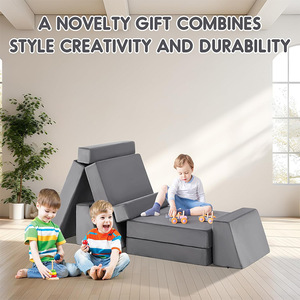 Sofá infantil con bloques de construcción, tela de espuma de alta elasticidad, 3 plazas, para mayores de 2 años, muebles de juego para sala de estar - Product Image 1