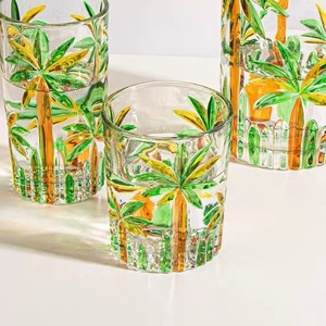 <b>Coconut</b> Palm Glass <b>Cup</b> 250ML Painted Design For Party Use - Product Image 1