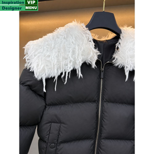 <span class=keywords><strong>Doudoune</strong></span> noire matelassée pour <span class=keywords><strong>femme</strong></span> avec grand <span class=keywords><strong>col</strong></span> en fausse <span class=keywords><strong>fourrure</strong></span> blanche duveteuse, manteau d'hiver chaud à <span class=keywords><strong>col</strong></span> montant et fermeture éclair - Product Image 1