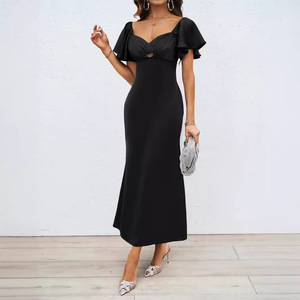 Bán Buôn Thời Trang Mới Tắt Vai Ngắn Tay Áo Phụ Nữ Mùa Hè Giản Dị Thanh Lịch Dài Vết Dresses - Product Image 3