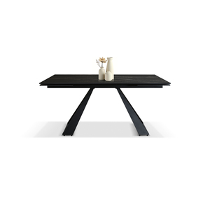 Mesa de Comedor Extensible Adriano de Cerámica 160-240 cm Negra con Patas de Hierro en Forma de U para Uso Interior - Product Image 1