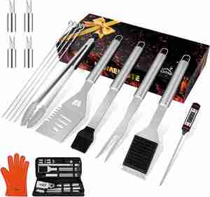 Barbecue Grilling Accessories Stainless Steel 17-Piece <b>Grill</b> Tools Set Bag Heat Resistant Dishwasher Safe Outdoor <b>Indoor</b> Use - Product Image 1
