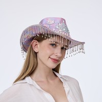 Chapeau de cowboy bohème occidental en gros, imprimé serpent violet, fleurs, perles, strass, franges, pour festival de musique, chapeaux de fête personnalisés pour femmes