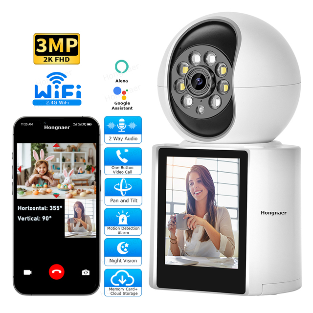 Hongnaer ICSee 1080P 3MP WiFi CCTV Network Wireless Security Camera With One Button Video Call PTZ for Indoor Home and Office