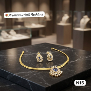 Premium Matt Finish CZ Floral Necklace <b>Set</b> with Earrings, Gold Plated Bridal Wedding Party Wear Artificial Jewellery - Product Image 3