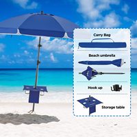 Parasol de plage robuste 7FT résistant au vent avec 8 baleines en acier, plateau réglable, ancre de sable et protection UV50+ pour extérieur