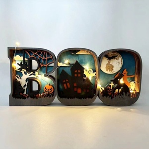 Décoration d'Halloween artisanale <span class=keywords><strong>en</strong></span> <span class=keywords><strong>bois</strong></span> sculpté : Citrouille, Araignée, Animaux – Art mural et d'appoint pour la maison - Product Image 1